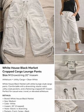 White House Black Market White Cropped Cargo Lounge Pants